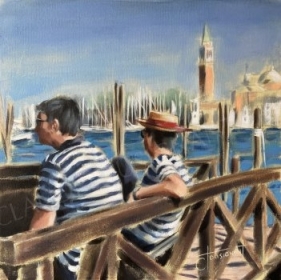 Les gondoliers au repos (20” x 20” / 51 x 51 cm)