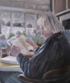 Lecteur au bistro