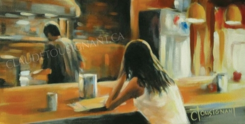Seule au comptoir